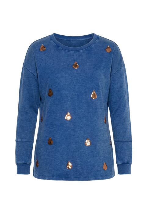 Mikina, volný střih, džínový vzhled, měděné flitry