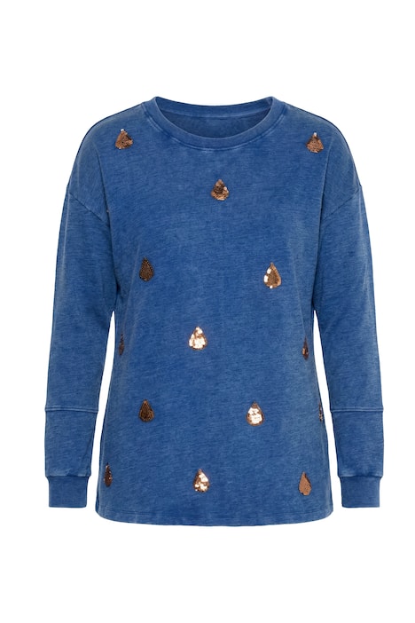 Mikina, volný střih, džínový vzhled, měděné flitry