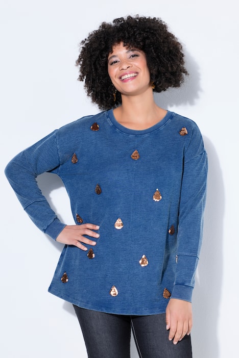 Sweatshirt, Loose Fit, Jeansoptik, Kuper-Pailletten