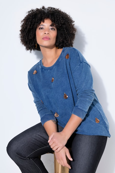Sweatshirt, Loose Fit, Jeansoptik, Kuper-Pailletten
