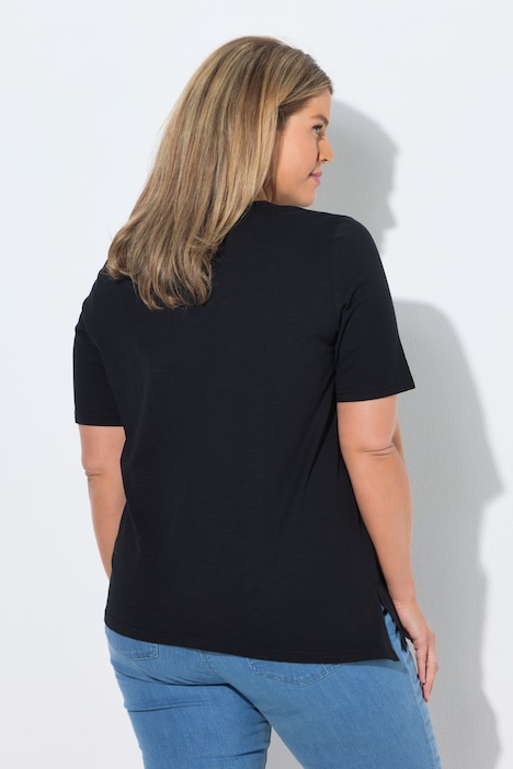 Dlouhé tričko, výšivka, kulatý výstřih, polo rukávy, biobavlna