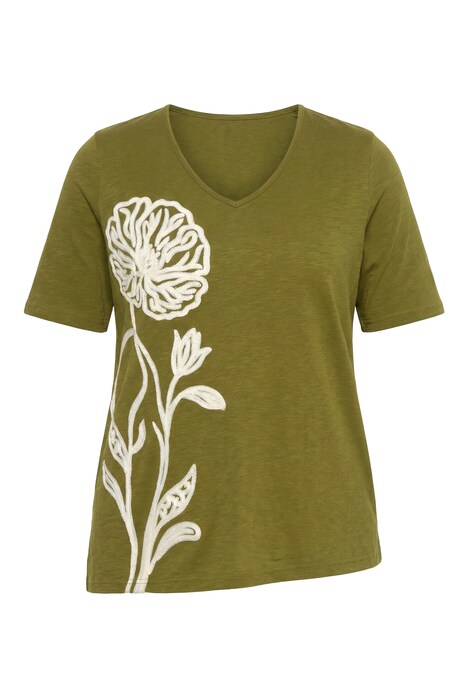 Dlouhé tričko, výšivka, kulatý výstřih, polo rukávy, biobavlna