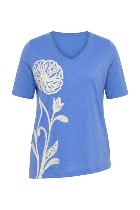 Dlouhé tričko, výšivka, kulatý výstřih, polo rukávy, biobavlna