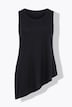 Top long, volant, coupe A, col rond, sans manches, coton bio