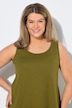 Top long, volant, coupe A, col rond, sans manches, coton bio