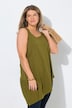 Top long, volant, coupe A, col rond, sans manches, coton bio