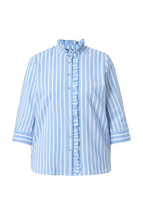 Halenka z krepového materiálu, áčkový střih, stojáček, 3/4 rukávy, volánky