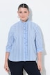 Seersucker-Bluse, A-Linie, Stehkragen, 3/4-Arm, Rüschen