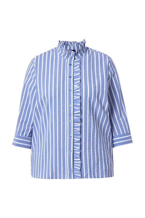 Halenka z krepového materiálu, áčkový střih, stojáček, 3/4 rukávy, volánky