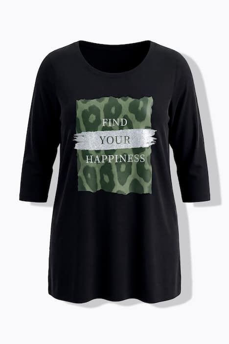 T-Shirt, A-Linie, Glitzer-Motiv mit Schriftzug, 3/4-Ärmel