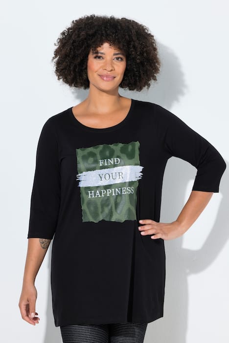 T-Shirt, A-Linie, Glitzer-Motiv mit Schriftzug, 3/4-Ärmel