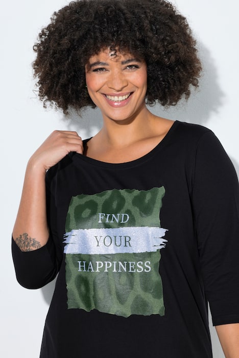 T-Shirt, A-Linie, Glitzer-Motiv mit Schriftzug, 3/4-Ärmel