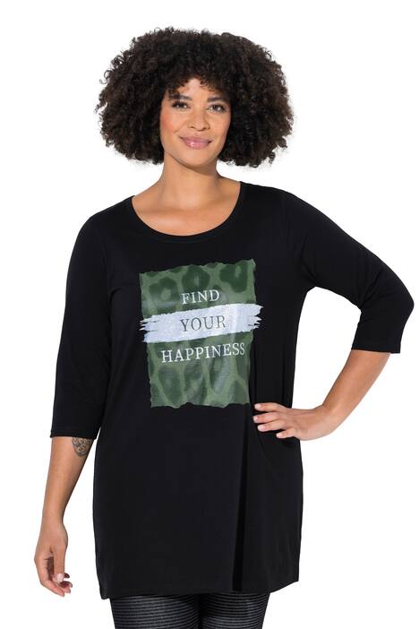 Tričko, A střih, třpytivý motiv s nápisem, 3/4 rukávy