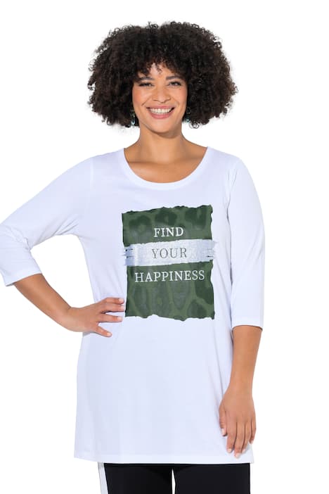 Tričko, A střih, třpytivý motiv s nápisem, 3/4 rukávy