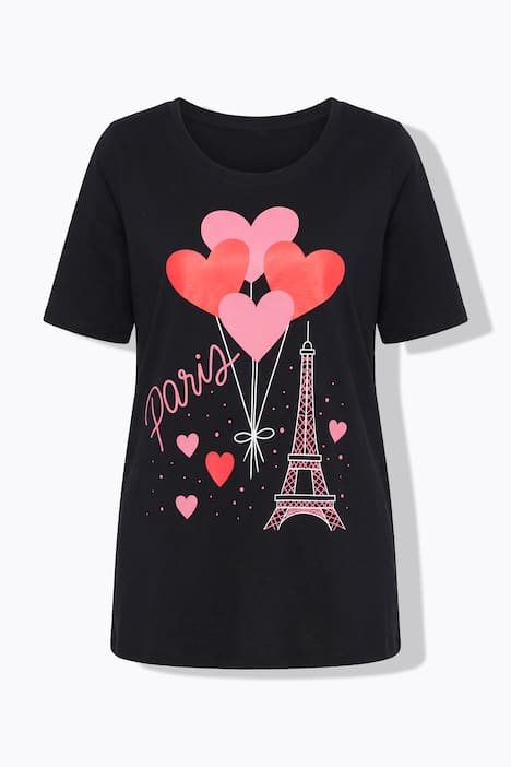 T-Shirt, A-Linie, Eiffelturm mit Herzen, Halbarm
