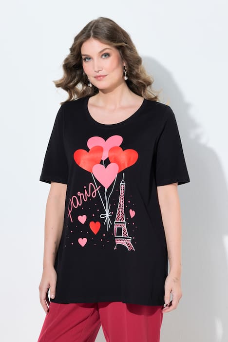 T-Shirt, A-Linie, Eiffelturm mit Herzen, Halbarm