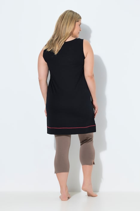 Maglia lunga, disegno di cane, scollo a girocollo, senza maniche