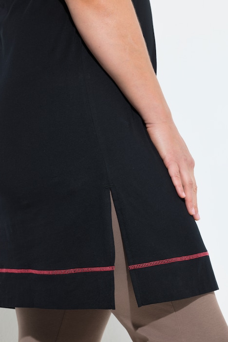 Maglia lunga, disegno di cane, scollo a girocollo, senza maniche