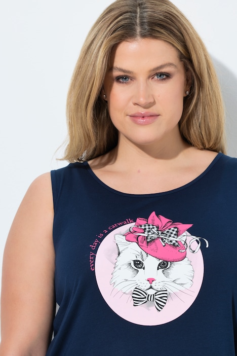 Longshirt, Katzenmotiv, Rundhals, ärmellos