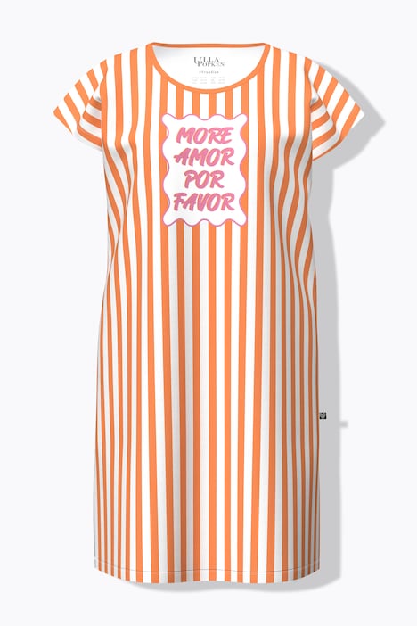 Chemise de nuit/grand T-shirt, rayures et message, manches évasées