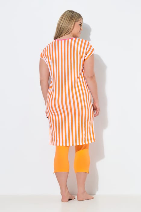 Chemise de nuit/grand T-shirt, rayures et message, manches évasées