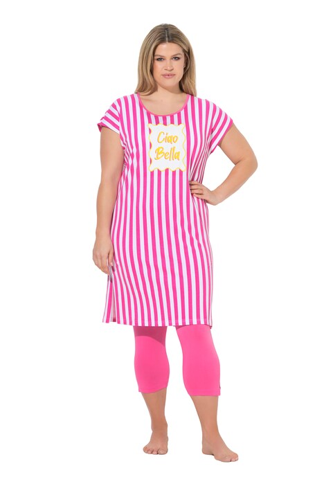 Dlouhé tričko, pruhy, písmo, kulatý výstřih, nabírané rukávy