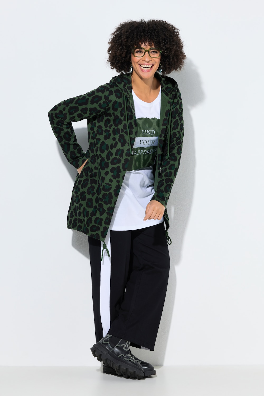 Sweatjas, langer, open model, capuchon, color-luipaard