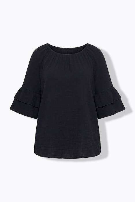 Bluse, A-Linie, Musselin, elastischer Carmen-Ausschnitt