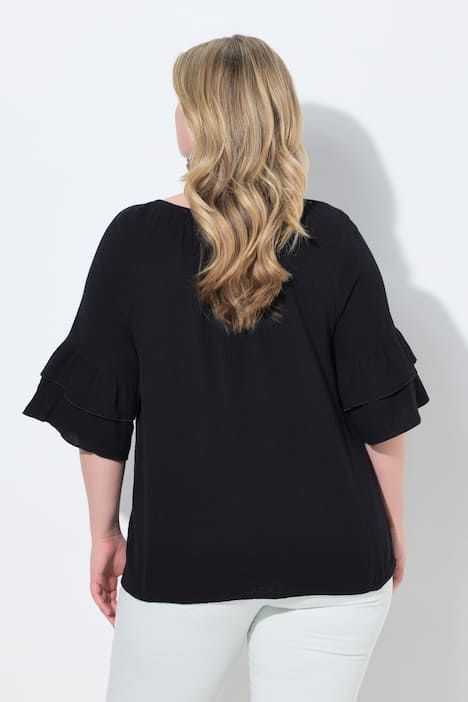 Bluse, A-Linie, Musselin, elastischer Carmen-Ausschnitt