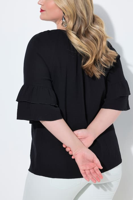 Bluse, A-Linie, Musselin, elastischer Carmen-Ausschnitt