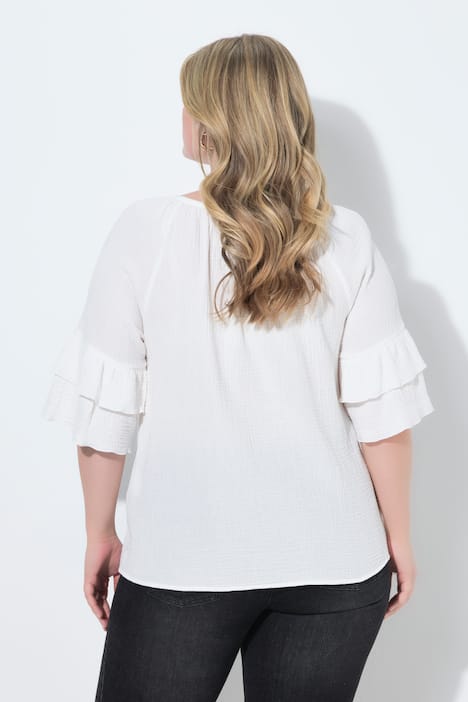 Bluse, A-Linie, Musselin, elastischer Carmen-Ausschnitt