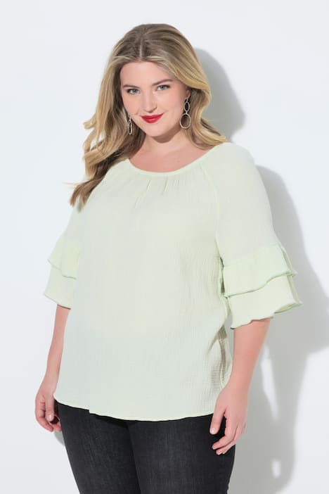 Bluse, A-Linie, Musselin, elastischer Carmen-Ausschnitt