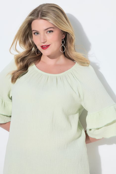 Bluse, A-Linie, Musselin, elastischer Carmen-Ausschnitt