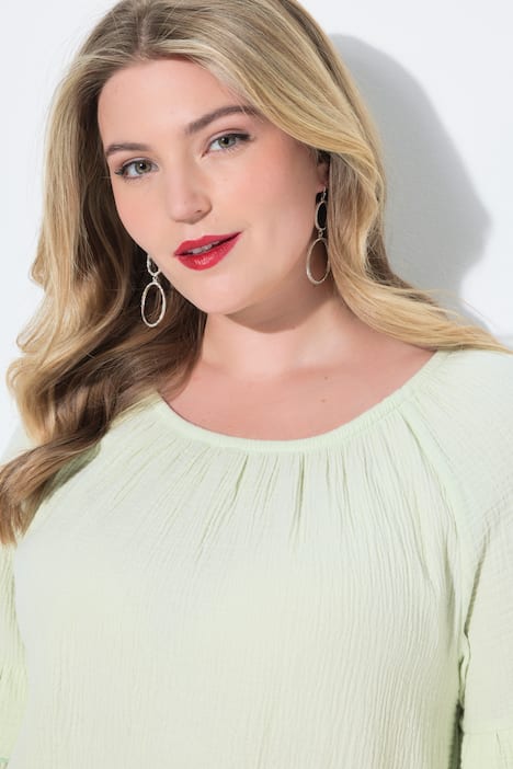 Bluse, A-Linie, Musselin, elastischer Carmen-Ausschnitt