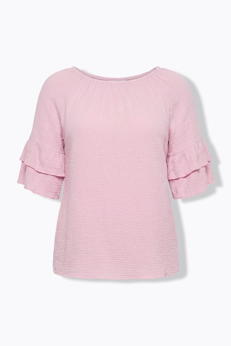 Bluse, A-Linie, Musselin, elastischer Carmen-Ausschnitt