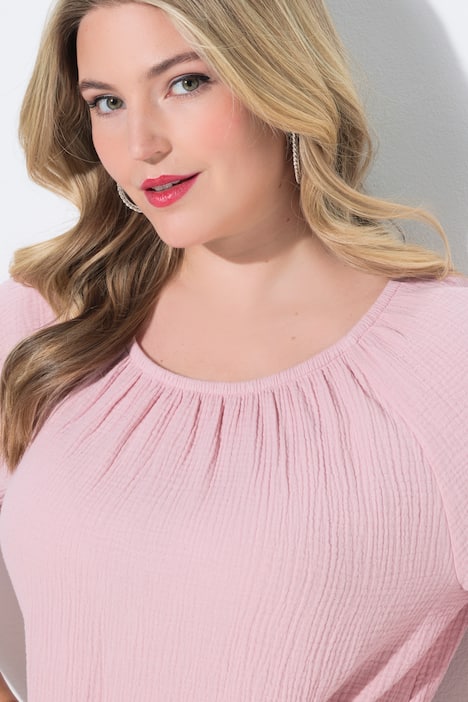 Bluse, A-Linie, Musselin, elastischer Carmen-Ausschnitt