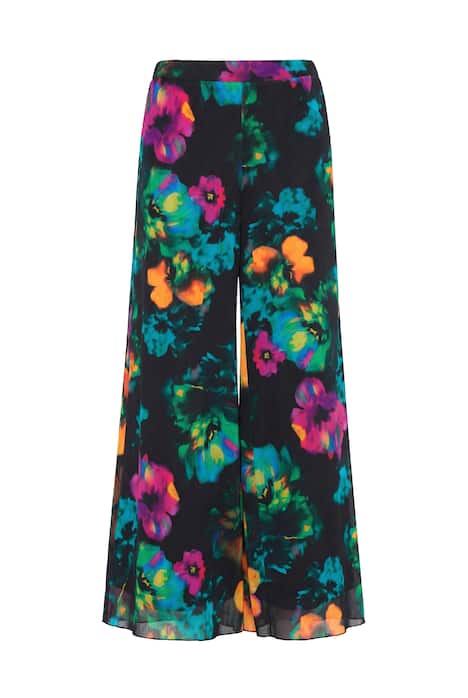 Síťované kalhoty, velmi široké nohavice, květinový vzor