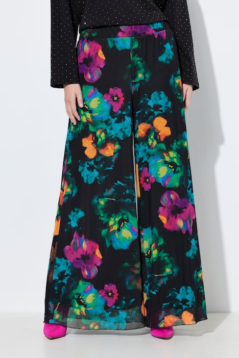 Mesh-Hose, sehr weites Bein, Blütenmuster