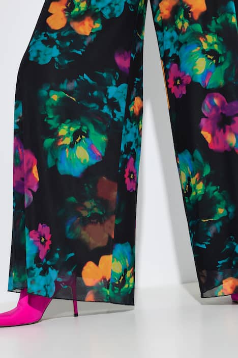 Mesh-Hose, sehr weites Bein, Blütenmuster