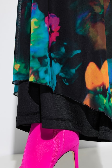 Mesh-Hose, sehr weites Bein, Blütenmuster