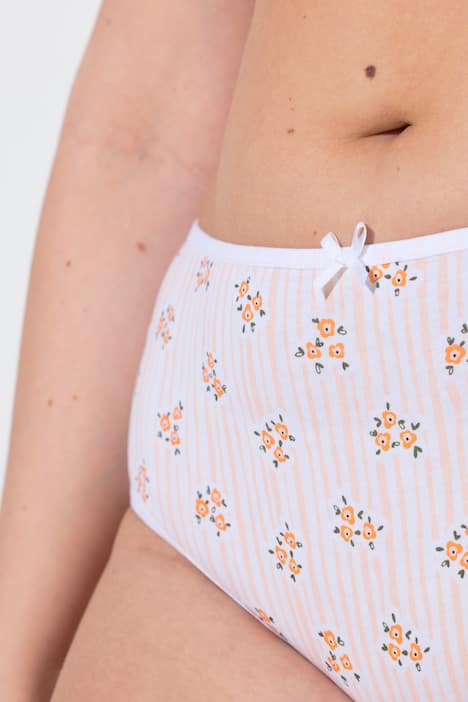 Figi midi, 5 par, kwiatki i paski/jednokolorowe