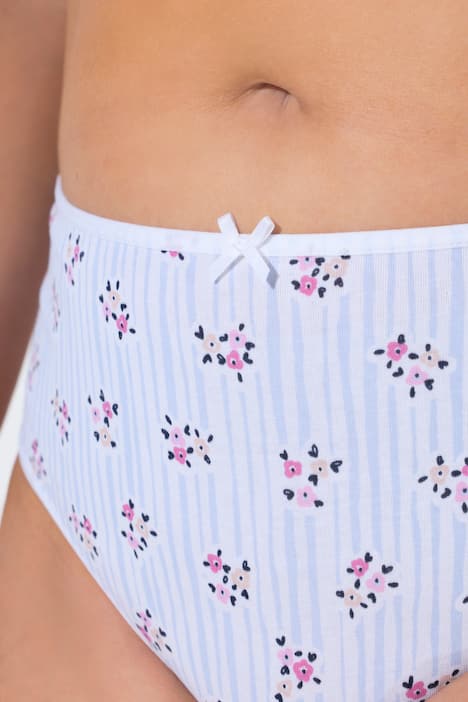 Figi midi, 5 par, kwiatki i paski/jednokolorowe