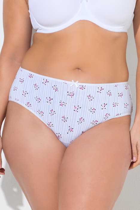 Figi midi, 5 par, kwiatki i paski/jednokolorowe