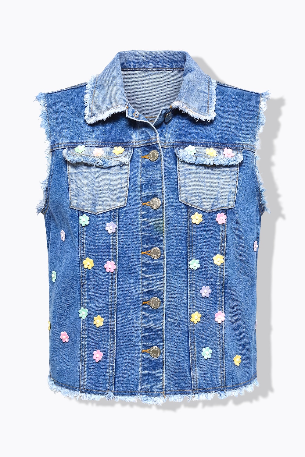 Jeans-Weste, Loose Fit, Blüten-Applikationen