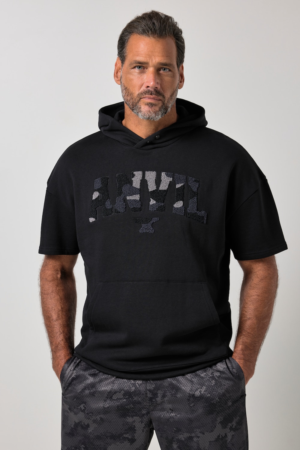 Hoodie Bauchfit, Fitness, Halbarm, Print, bis 7 XL
