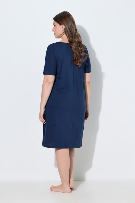 Nachthemd, Satin-Brusttasche, Rundhals, Halbarm