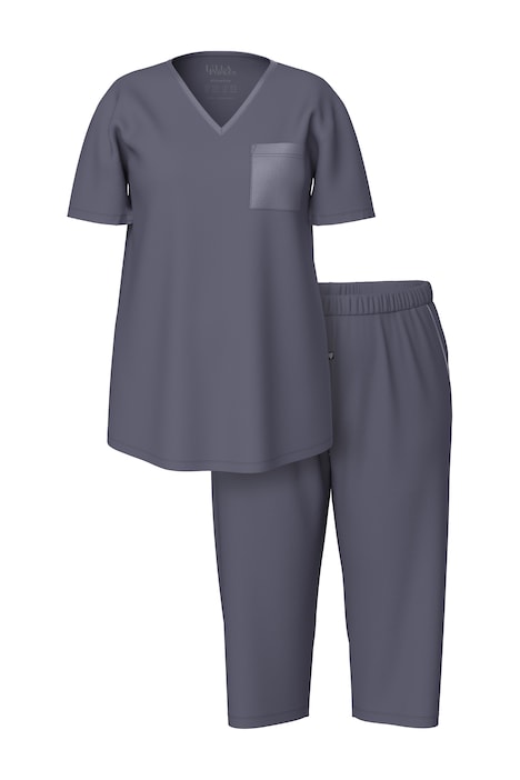 Pyžamo, saténová náprsní kapsa, V výstřih, polodlouhý rukáv