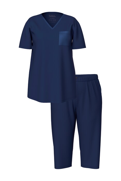 Pyžamo, saténová náprsní kapsa, V výstřih, polodlouhý rukáv