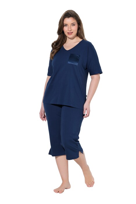 Pyžamo, saténová náprsní kapsa, V výstřih, polodlouhý rukáv