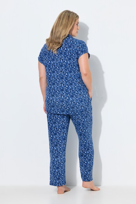 Pyjama motif léopard, col chemise et manches courtes